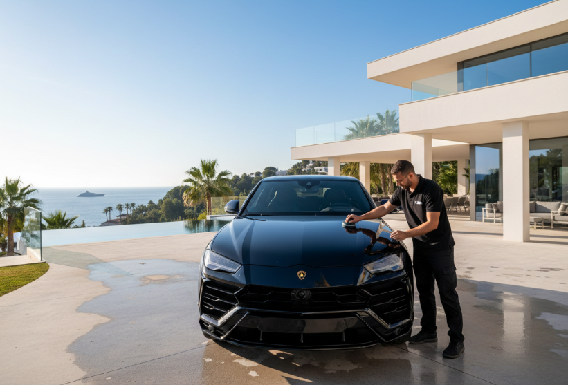 Lamborghini Urus wordt op locatie showroom klaargemaakt