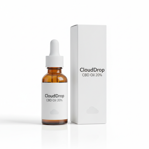 CloudDrop CBD Olie 20% flesje met doos, witte achtergrond